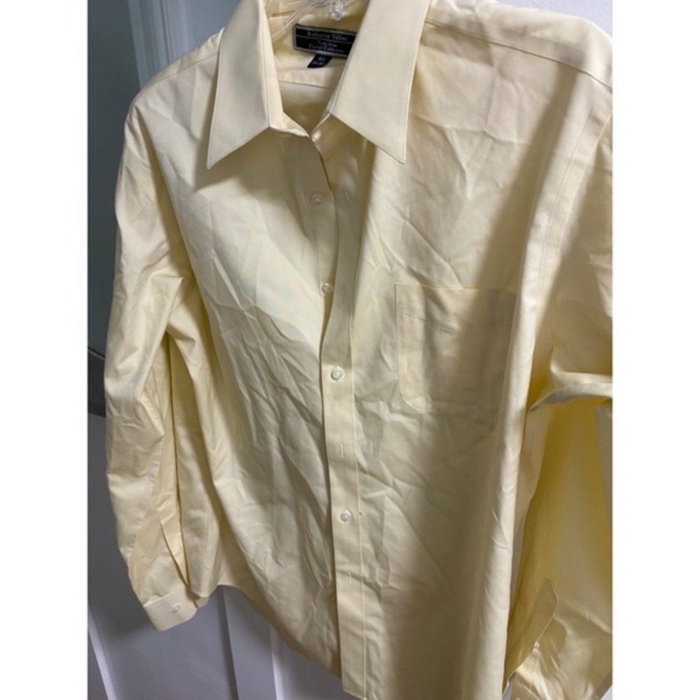 Roberto Villini Mens Non-Iron Travel Dress Shirt 15.5 34-35 Yellow Cotton 80s 2P - Picture 3 of 4